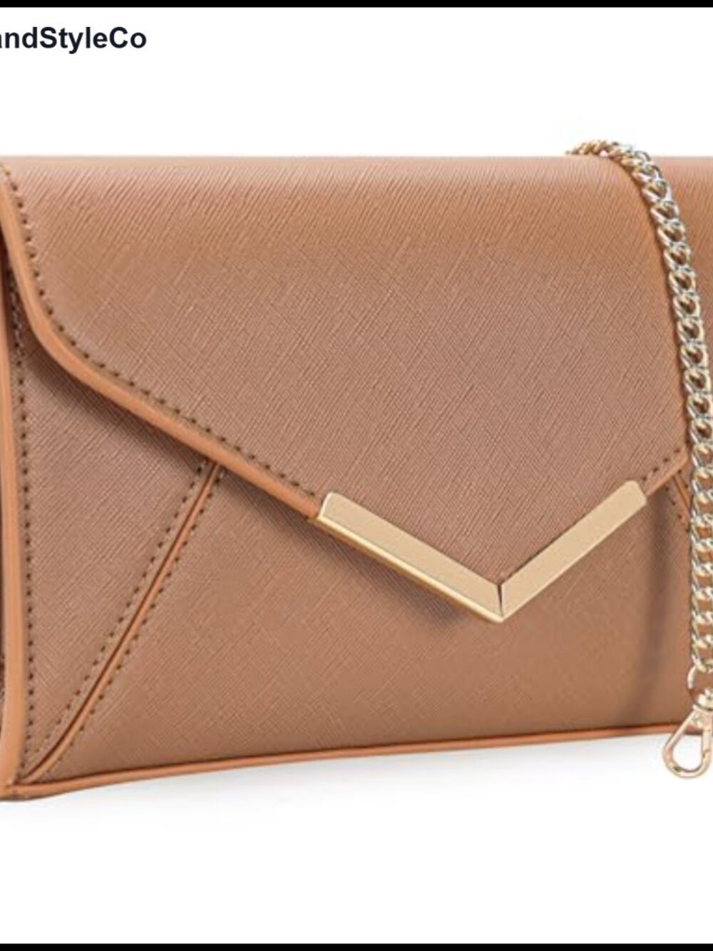 Faux Saffiano Leather Envelope Clutch Evening Handbag with Chain Strap